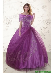 Purple Sweetheart Appliques 2015 Quinceanera Dresses with Embroidery