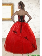 Red Appliques Strapless Quinceanera Dresses for 2015
