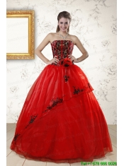 Red Appliques Strapless Quinceanera Dresses for 2015