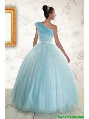 Romantic One Shoulder Light Blue Quinceanera Dress for 2015