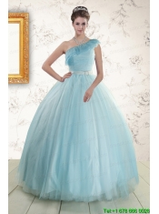 Romantic One Shoulder Light Blue Quinceanera Dress for 2015