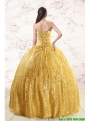 Romantic Yellow Sequined Quinceanera Dress with Strapless