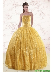 Romantic Yellow Sequined Quinceanera Dress with Strapless
