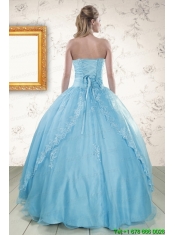 Strapless Beading 2015 Affordable Quinceanera Dress in Baby Blue