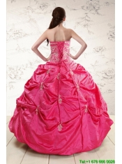 Strapless Hot Pink Quinceanera Dress with Appliques for 2015