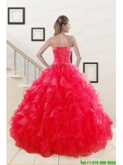 Sweetheart Ball Gown 2015 Sweet 16 Dresses in Coral Red