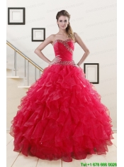 Sweetheart Ball Gown 2015 Sweet 16 Dresses in Coral Red