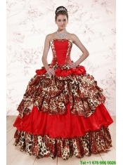 Unique Leopard Multi-color 2015 Quinceanera Dresses with Strapless