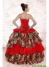 Unique Leopard Multi-color 2015 Quinceanera Dresses with Strapless