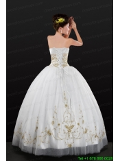 White Strapless 2015 Quinceanera Dress with Beading and Embroidery