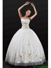 White Strapless 2015 Quinceanera Dress with Beading and Embroidery