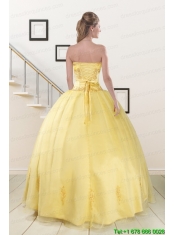 Wonderful Yellow 2015 Quinceanera Dresses with Strapless