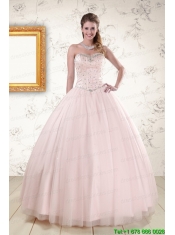 2015 Beading Ball Gown Quinceanera Dresses in Light Pink