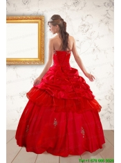2015 Beautiful Beading Sweetheart Red Quinceanera Dresses
