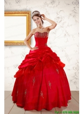 2015 Beautiful Beading Sweetheart Red Quinceanera Dresses