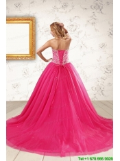 2015 Beautiful Hot Pink Quinceanera Dresses with Beading and Appliques