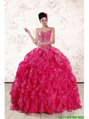 2015 Beautiful Spaghetti Straps Beading Quinceanera Dresses in Hot Pink