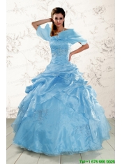 2015 Brand New Aqua Blue Quinceanera Dresses with Appliques