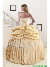 2015 Brand New Champagne Quinceanera Dresses with Appliques