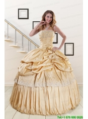 2015 Brand New Champagne Quinceanera Dresses with Appliques