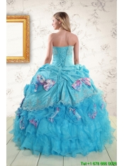 2015 Cheap Aqua Blue Appliques Quinceanera Dresses with Appliques