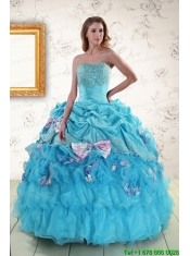 2015 Cheap Aqua Blue Appliques Quinceanera Dresses with Appliques