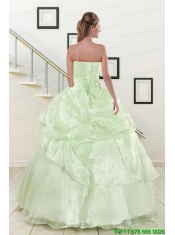 2015 Cheap Strapless Yellow Green Quinceanera Gowns with Beading