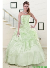 2015 Cheap Strapless Yellow Green Quinceanera Gowns with Beading