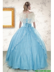 2015 Discount Baby Blue Strapless Quinceanera Dress with Beading