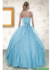 2015 Discount Baby Blue Strapless Quinceanera Dress with Beading