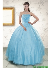 2015 Discount Baby Blue Strapless Quinceanera Dress with Beading