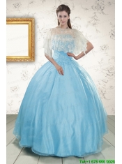 2015 Discount Baby Blue Strapless Quinceanera Dress with Beading