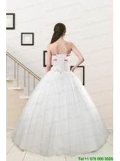 2015 Discount Strapless Appliques and Belt Quinceanera Dresses in White