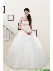 2015 Discount Strapless Appliques and Belt Quinceanera Dresses in White