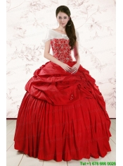 2015 Discount Sweetheart Beading Quinceanera Dresses in Red