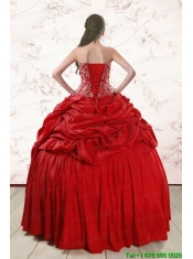 2015 Discount Sweetheart Beading Quinceanera Dresses in Red