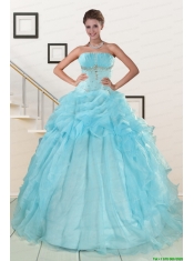 2015 Elegant Aqua Blue Quinceanera Dresses with Beading