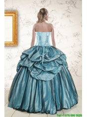 2015 Elegant Strapless Pick Ups Quinceanera Dresses in Teal