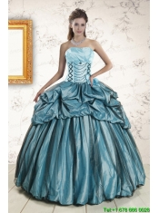 2015 Elegant Strapless Pick Ups Quinceanera Dresses in Teal