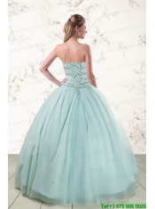 2015 Exclusive Apple Green Quinceanera Dresses with Reinstones