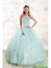 2015 Exclusive Apple Green Quinceanera Dresses with Reinstones