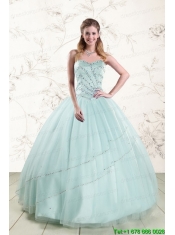 2015 Exclusive Apple Green Quinceanera Dresses with Reinstones