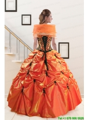 2015 Exclusive Appliques Quinceanera Dresses in Orange Red and Black