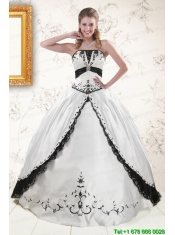 2015 Exquisite Embroidery Quinceanera Dresses in White and Black