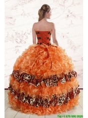 2015 Exquisite Sweetheart Leopard Quinceanera Dresses in Orange