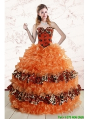 2015 Exquisite Sweetheart Leopard Quinceanera Dresses in Orange