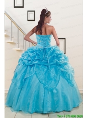 2015 Fashionable Sweetheart Beading Quinceanera Dress in Aqua Blue