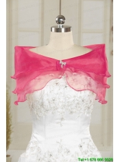 2015 Hot Pink Strapless Quinceanera Dresses with Appliques