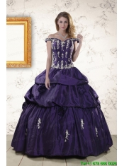 2015 Latest Off The Shoulder Appliques Quinceanera Dresses in Purple
