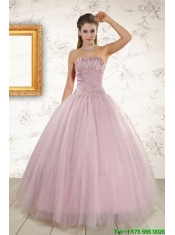 2015 Light Pink Strapless Elegant Sweet 16 Dresses with Appliques
